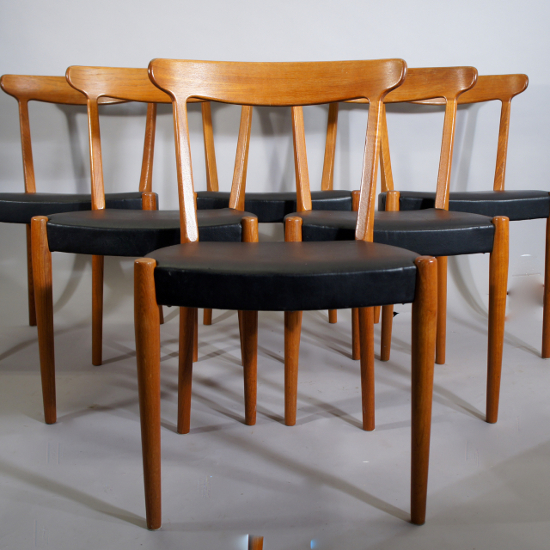 Six teak chairs with seats in sky by Skaraborgs Möbelind, Sweden.