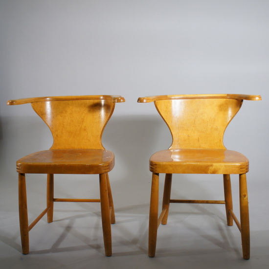 Two armchairs in birch by Gemla, Sweden 1930's.