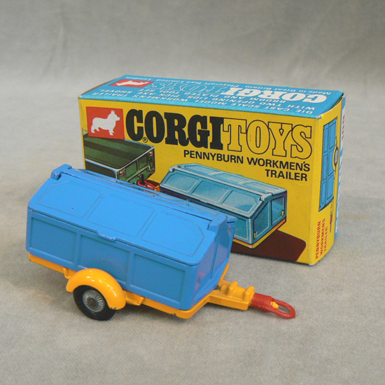 Corgi Toys 109 Pennyburn Worksmens's Trailer. Near mint on trailer and box. Some paint flaws on left side of trailer. 700 Sek. Wigerdals Värld