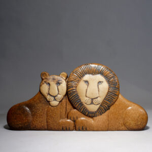 Lisa Larson for Gustavsberg, 1978. Lion couple (Noaks ark-serie). Lenght 43.5, height 20cm.Lejon, Wigerdals Värld