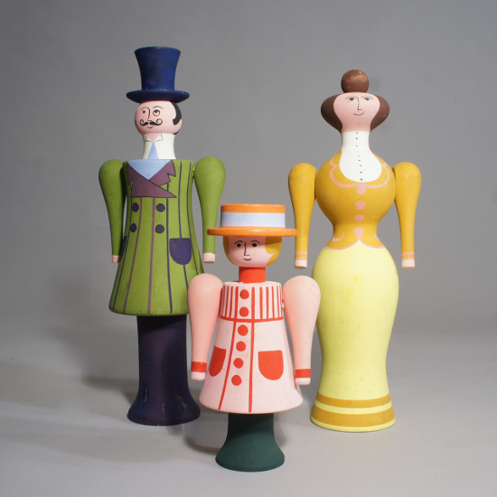 Lisa Larson for Sandbergs, Nora Stad, Sweden. Very rare painted wooden figurines. Height 20-34 cm.
