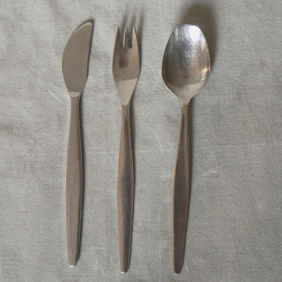 Folke Aarström for Gense, Sweden ¨Focus ¨. Cutlery in matt polished steel.Bestick, rostfritt, Wigerdals Värld