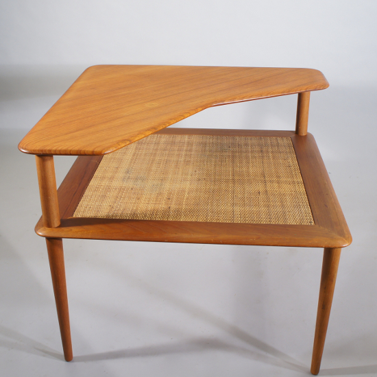 Peter Hvidt & Orla Mølgaard for France & son, Denmark. ¨Minerva¨. Coffee table in solid teak with surface in ratting. 76x73, height 63 cm.