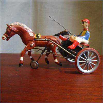 "Arabian" mekanical trotter toy by DMG, West Germany. 50-60's. Travhäst, Wigerdals Värld