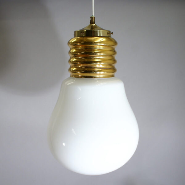 Bulb ceiling lamp in glass and brass. "Kolv". IKEA. Height 38, diam 22 cm.