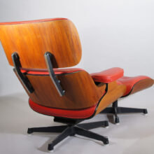 Easy chair with ottoman in teak, seat in leather and base in steel. Swivel funktion. Maker unknown.