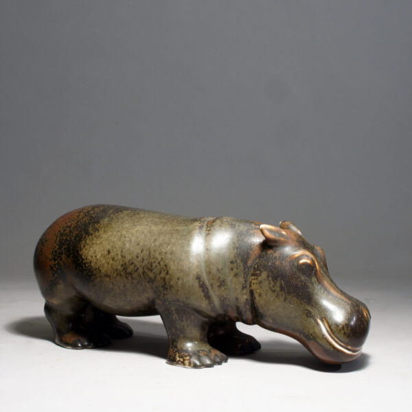 Gunnar Nylund for Rörstrand, Sweden. Hippo in stoneware with matte glaze. Lenght 29 cm.