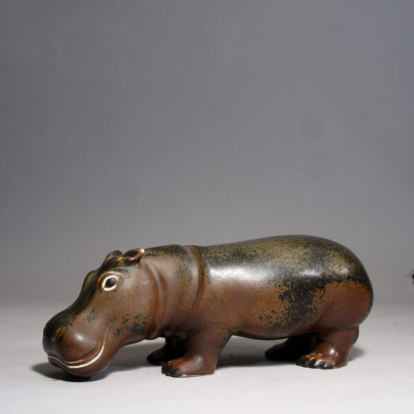 . Gunnar Nylund for Rörstrand, Sweden. Hippo in stoneware with matte glaze. Lenght 29 cm.