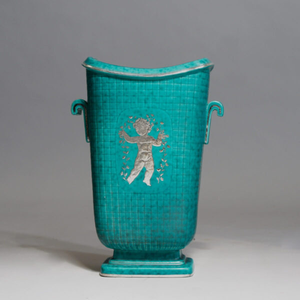 Wilhelm Kåge for Gustavsberg. "Argenta". Ceramic urn with silver decoration. Height 25 cm.