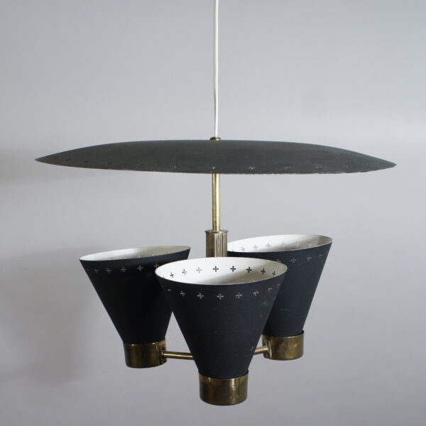 Ceiling lamp with metal shades. Diam 45, height 31 cm. Maker unknown.