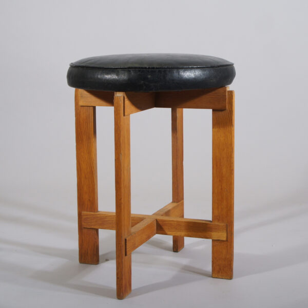 Östen & Uno Kristiansson for Luxus, Sweden. Stool in oak with seat in leather.