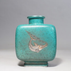 Wilhelm Kåge for Gustavsberg, Sweden. "Argenta". Urn in stoneware with silver decorations.