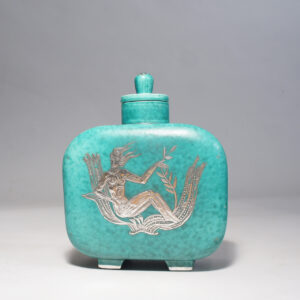 Wilhelm Kåge for Gustavsberg. "Argenta". Urn with lid in green stoneware with decoration in silver paint.