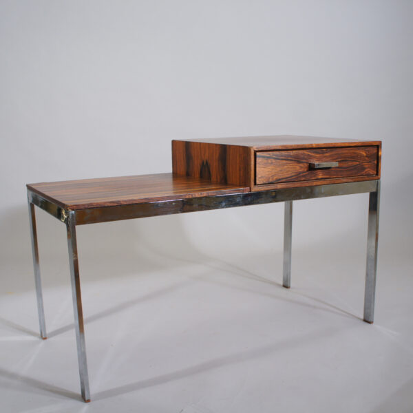 Gillis Lundgren for Ikea "Alpacka". Bench with drawer in rosewood and legs of crome steel. 1960's.