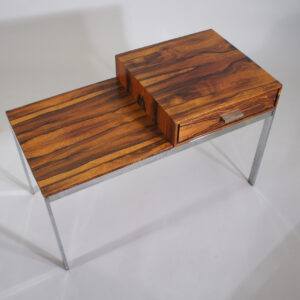 Gillis Lundgren for Ikea "Alpacka". Bench with drawer in rosewood and legs of crome steel. 1960's.