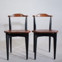Yngve Ekström for Swedese, Sweden. 1954 "Thema". A pair of side chairs in teak and painted wood.