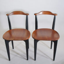 Yngve Ekström for Swedese, Sweden. 1954 "Thema". A pair of side chairs in teak and painted wood.