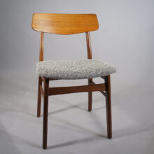 Four chairs in teak. Made in Denmark. New upholstered seats.