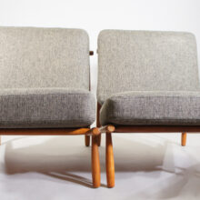 Alf Svensson for Dux, Sweden. "Domus". A pair of easy chairs i teak with new upholstered seatings.