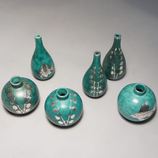 Wilhelm Kåge for Gustavsberg. Ceramic miniatures with silver decoration. Argenta miniatures.