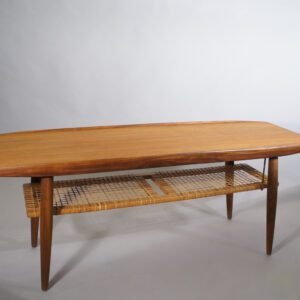 Coffee table in teak and rattan. Vintage 1950's. Soffbord teak. tidningshylla rotting. Wigerdals värld