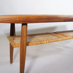 Coffee table in teak and rattan. Vintage 1950's. Soffbord i teak med tidningshylla i rotting. Vintage Wigerdal