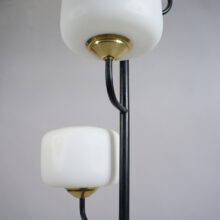 1950's floor lamp in metal and shade in glass. Maker unknown. Golvlampa metall mässing glas Wigerdals Värld