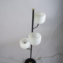 1950's floor lamp in metal and shade in glass. Maker unknown. Golvlampa 50tal.