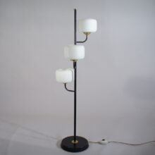 Floor lampa in metal and shade in glass. Maker unknown.
