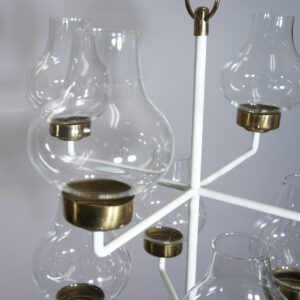 Anders Pehrson for Ateljé Lyktan, Sweden. Ceiling chandelier in painted metal, brass and glass. Height 80 cm. Ljusskrona mässing glas Wigerdals