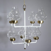 Anders Pehrson for Ateljé Lyktan, Sweden. Ceiling chandelier in painted metal, brass and glass. Height 80 cm. Ljuskrona mässing glas. Wigerdals