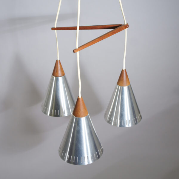 1960's ceiling lamp in teak and metal. Taklampa med tre skärmar i teak och metall wigerdals