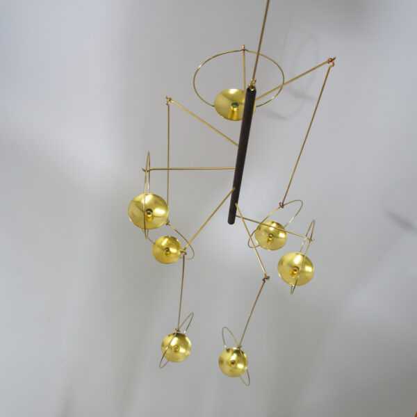 KAIJA AARIKKA & TIMO SARPANEVA for Arikka, Finland. “Mobile-Tulitus”. A ceiling mobile in wood and brass. ljuskrona wigerdals