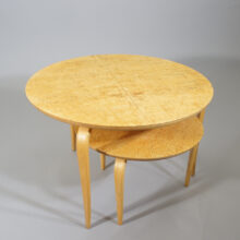 Bruno Mathsson for Bruno Mathsson int. "Annika". Two part nesting table in masur birch and beech. Satsbord Wigerdals