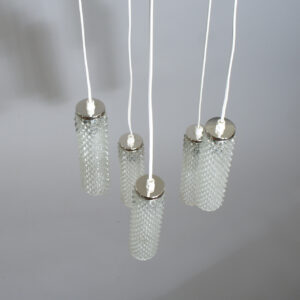 Ceiling lamp in chrome with 5 shades i glass.