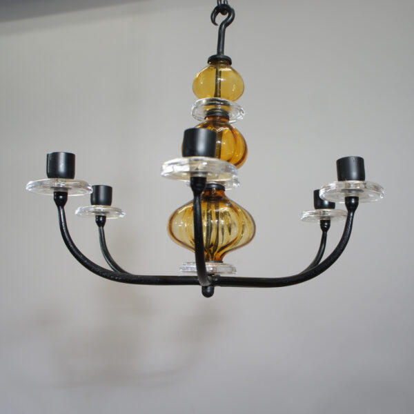 Erik Höglund for Kosta. Chandelier in glass and iron. Takkrona i järnsmide och glas wigerdals värld
