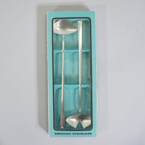 Salad servers in stainless steel in box. Gense, Sweden.