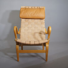Bruno Mathsson for Karl Mathsson "Pernilla" Leather webbing. Easy Chair retromodern design Fåtölj Wigerdals läder