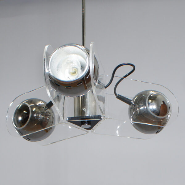 Gino Sarfatto for Arteluce. Ceiling lamp in plexi glass and chrome steel. Mod 540. Taklampa Wigerdal.com