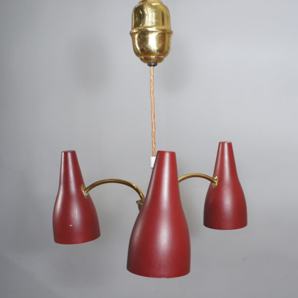 1950s three metal shade ceiling lamp. Taklampa 50-tal. Wigerdal
