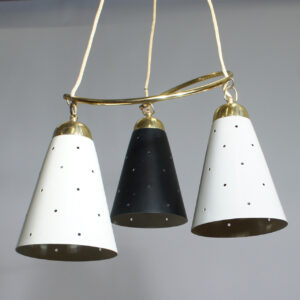 Ceiling lamp in brass and metal shades. 1950's. Taklampa i mässing 3 skärmar Wigerdal.com