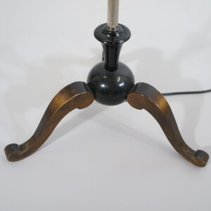 1930's table lamp in chrome, mahogany and shade in perchment. Wigerdals Värld