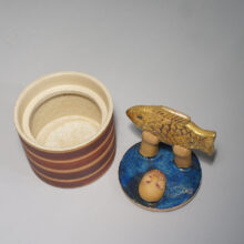Lisa Larson for K-studion, Gustavsberg. Rare man with fish in bin. wigerdals