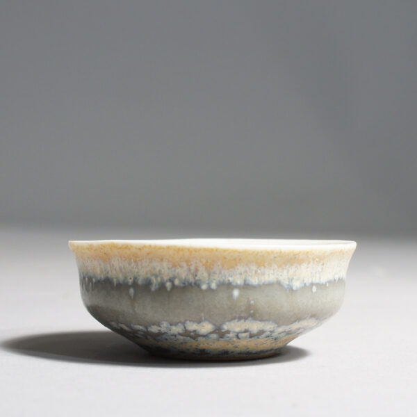 Carl-Harry Stålhane for Rörstrand, Sweden. Miniature Ceramic bowl with harefur glaze. Miniatyr skål harpälsglasyr wigedals värld