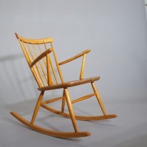 Rocking chair in birch and teak by Forshaga Möbelfabrik, Sweden. Gungstol Wigerdals