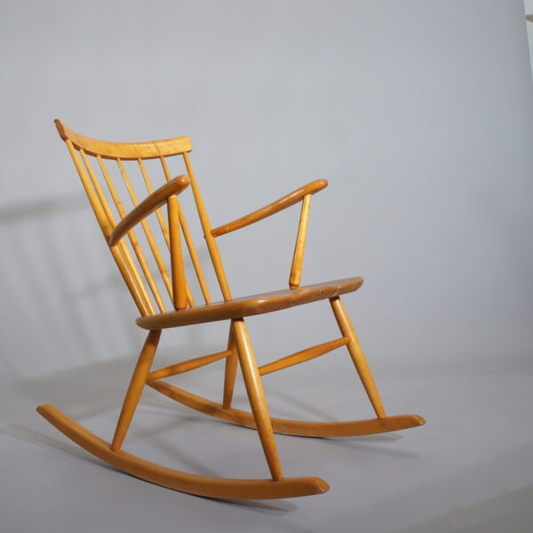 Rocking chair in birch and teak by Forshaga Möbelfabrik, Sweden. Gungstol Wigerdals