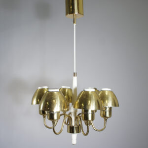 Ceiling lamp in brass and wood by Hans-Agne Jakobsson, Markaryd Sweden. Taklampa i mässing och trä. Wigerdals