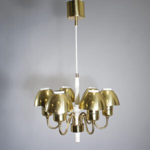 Ceiling lamp in brass and wood by Hans-Agne Jakobsson, Markaryd Sweden. Taklampa i mässing och trä. Wigerdals Värld