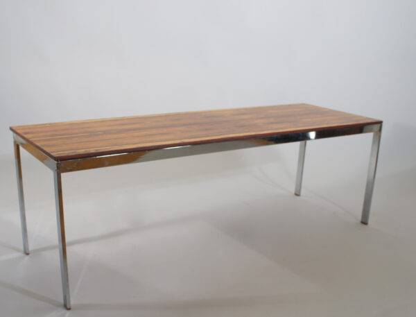Gillis Lundgren for Ikea 1960's. "Alpacka". Coffee table/ bench in rosewood with legs i chrome steel. Bänk/soffbord i jakaranda med ben i krom.