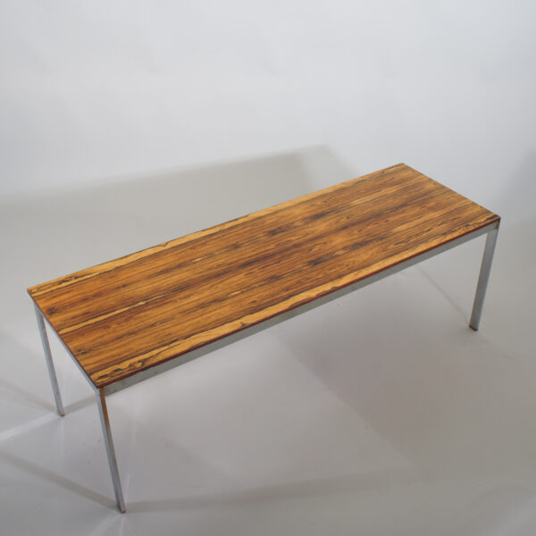 Gillis Lundgren for Ikea 1960's. "Alpacka". Coffee table/ bench in rosewood with legs i chrome steel. Soffbord/bänk i jakaranda med ben i krom. Wigerdals